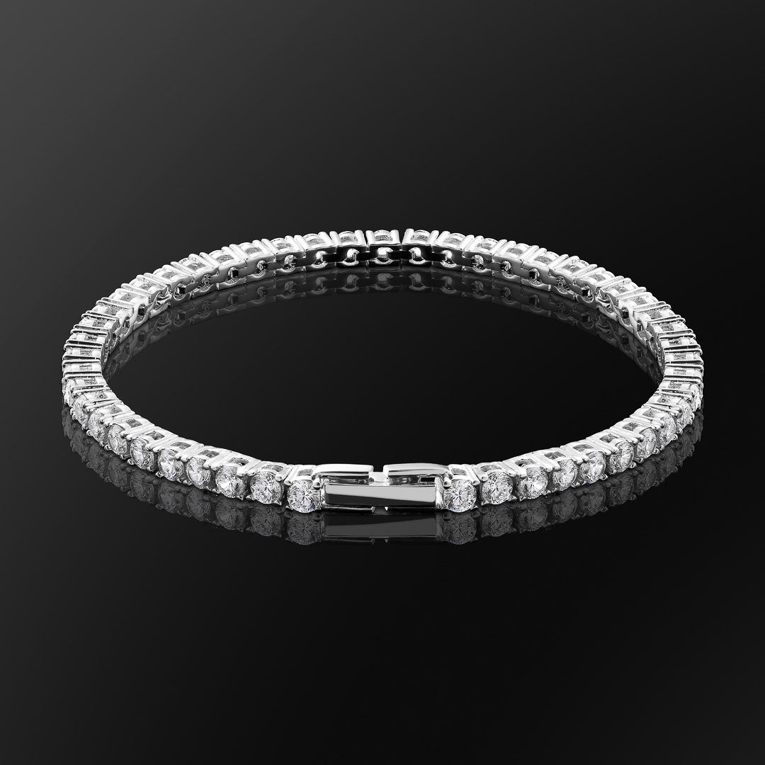 3mm Tennis Chain Bracelet for Men in White Gold KRKC